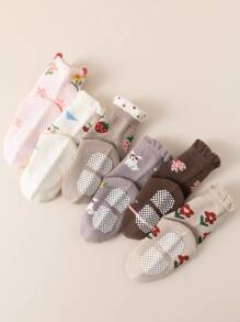 6pairs Sweet Style Anti-Slip Baby Socks For Toddler Girls, Soft & Seamless Children Home Socks