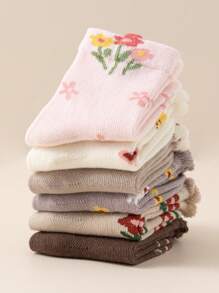 6pairs Sweet Style Anti-Slip Baby Socks For Toddler Girls, Soft & Seamless Children Home Socks