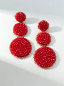 1 Par De Aretes De Círculo De Cuentas De Cristal Y Con Forma De Arroz - Azul - Ver 1