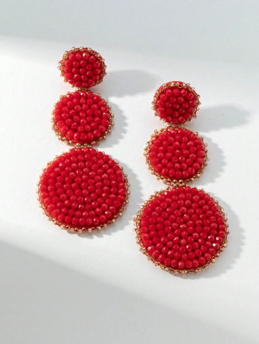 1 Par De Aretes De Círculo De Cuentas De Cristal Y Con Forma De Arroz - Azul - Ver 1