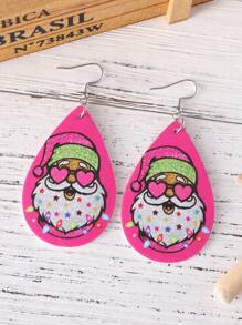 1 đôi Retro Giáng sinh Màu hồng Hình trái tim & Hình ngôi sao & Ông già Noen & Thiết kế hình giọt nước Vật rủ xuống Hoa tai Đối với phụ nữ , Tính hai mặt chất liệu da PU Giáng sinh Tai Đồ trang sức - Hồng - Xem 2