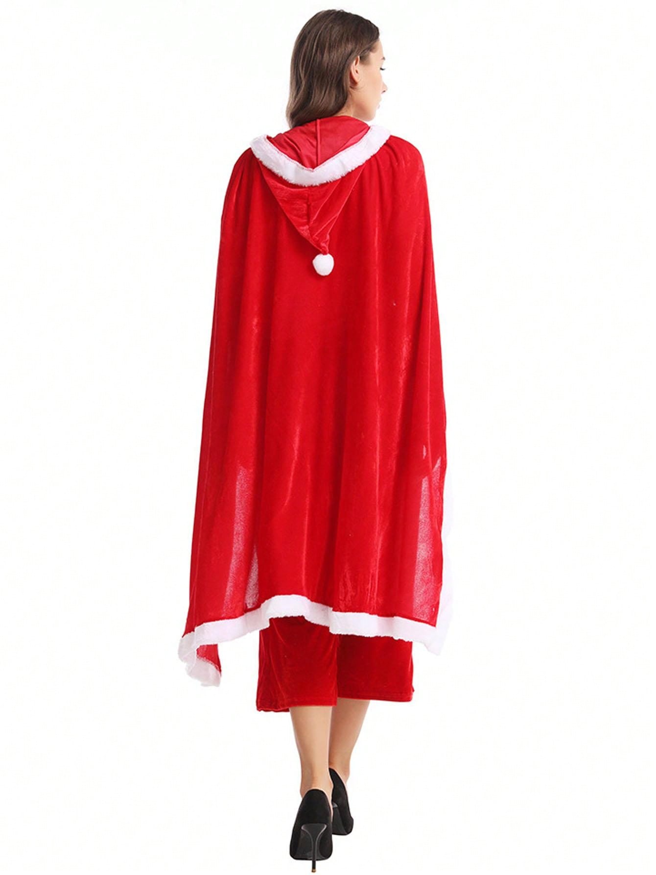 Christmas Hooded Cloak Cape Santa Claus Costume Role Play Party