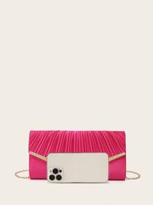 Satin Folded Clutch Envelope Evening Bag - Hot Pink - View 7