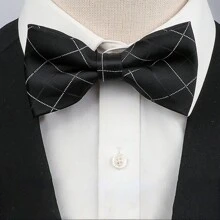 1入英倫風格男士蝴蝶結,雙層黑色蝴蝶結為婚禮西裝襯衫的最佳男士配件 - 黑色 - 查看 1