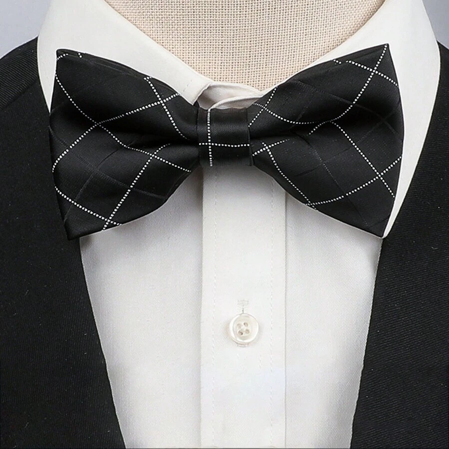 1入英倫風格男士蝴蝶結,雙層黑色蝴蝶結為婚禮西裝襯衫的最佳男士配件 - 黑色 - 查看 1