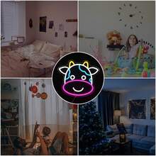 可愛牛霓虹燈標誌 Led 牆面裝飾,適合兒童房間和臥室,可調整亮度,動物夜燈禮物,適合男孩和女孩,usb 供電