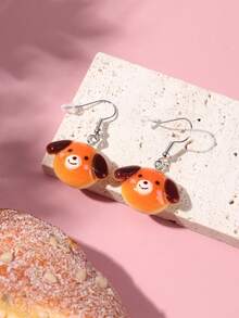 5對/組可愛趣味動物、甜點和飲料設計聚合物耳環,適用於女性日常穿戴 - 咖啡棕 - 查看 3