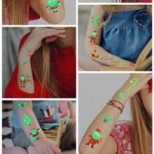 2 件隨機聖誕夜發光臨時紋身貼紙適用於防水防汗兒童臉部身體,節日裝飾 - 彩色 - 查看 9