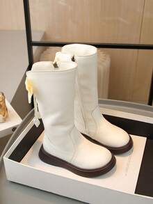 1雙女童時尚、透氣、舒適長筒靴,柔軟鞋底