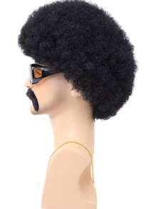 70 年代男士假发，带胡子、眼镜和迪斯科链，短黑色卷发非洲式假发，70 年代 80 年代摇滚合成假发，适合嬉皮士摇滚歌手服装角色扮演万圣节派对 - 黑色 - 查看 5