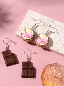 5對/組可愛趣味動物、甜點和飲料設計聚合物耳環,適用於女性日常穿戴 - 咖啡棕 - 查看 1