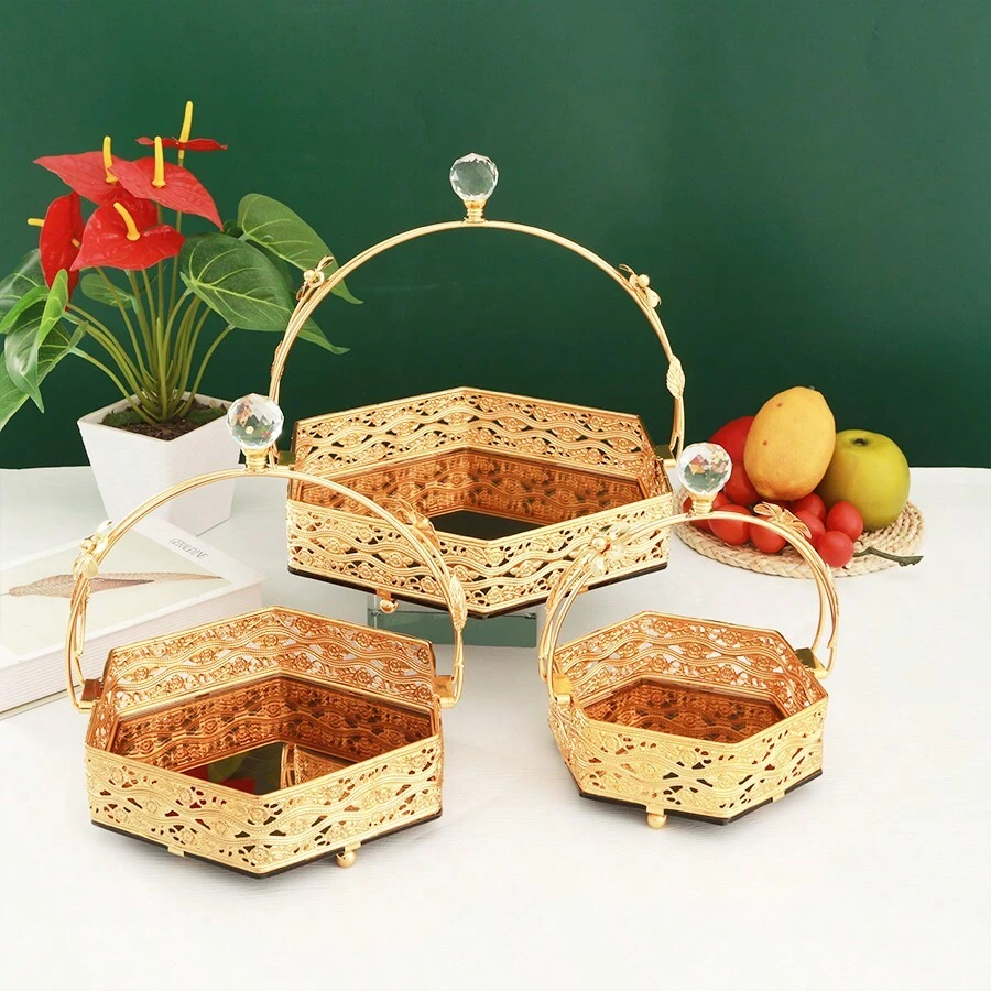 060730163 Golden Multipurpose Metal Decorative Tray - Gold - View 1