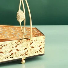 060730163 Golden Multipurpose Metal Decorative Tray - Gold - View 7