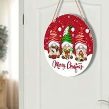 聖誕節門牌,圓形聖誕節前門裝飾,木製聖誕節門牌,農舍式門牌,適用於門廊庭院聖誕節裝飾