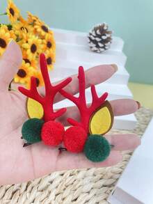 1個聖誕馴鹿角髮夾,可愛的卡通鹿形髮夾,頭飾配件