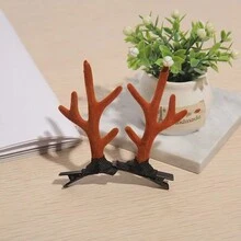 1對(2入組)馴鹿角形狀的毛絨樹脂髮卡，可愛優雅的鱷魚夾，適用於派對聖誕節慶裝飾