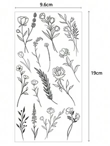 6入組黑色花、蝴蝶和月亮設計防水暫時性刺青,適用於手指、手腕、前臂、耳後和腳踝等小部位 - 黑色 - 查看 8