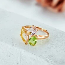 1pc Colorful Gemstone Teardrop Three Stones Cubic Zirconia Open Ring, Daily Wear - Rose Gold - View 2