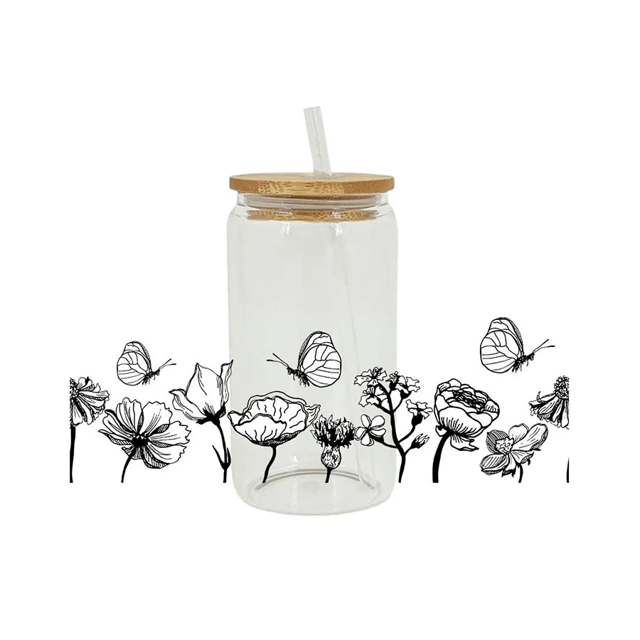 1pc Cartoon Printed Graffiti Water Bottle Sticker, 23cmx11cm - Black and White - View 1