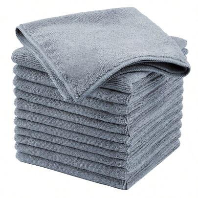 超細纖維清潔布，多用途超細纖維毛巾，無條紋清潔布，10 片，灰色，尺寸 25 X 25 公分（10 X 10 吋）
