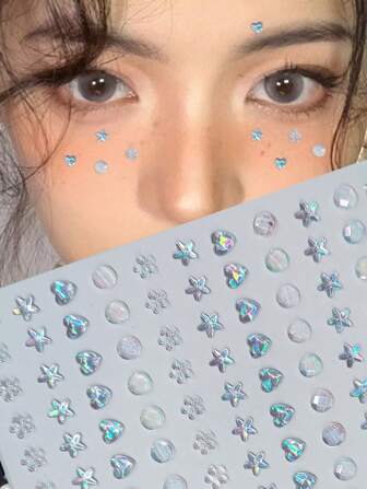 1 件壓克力 3d 水晶水鑽貼紙,帶有星形和心形設計,適合臉部裝飾