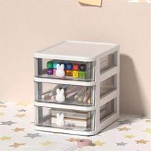 1pc Cute Bunny Cartoon Desktop Storage Box With Transparent 3 Drawers For Jewelry And Accessories - 3 drawers - View 3