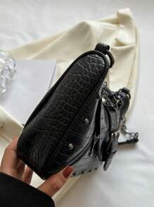 鑲鑽和幻想裝飾的鏈條長方形肩袋,哥德主義搖滾朋克機車時尚拉鏈斜挎手提袋,y2k時尚包款,可調節肩帶的新潮手提包,適用於派對,萬聖節和音樂節