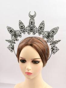 1pc Gun-color Swan Metal Crown Headband For Halloween Party Dress Up - Black - View 1