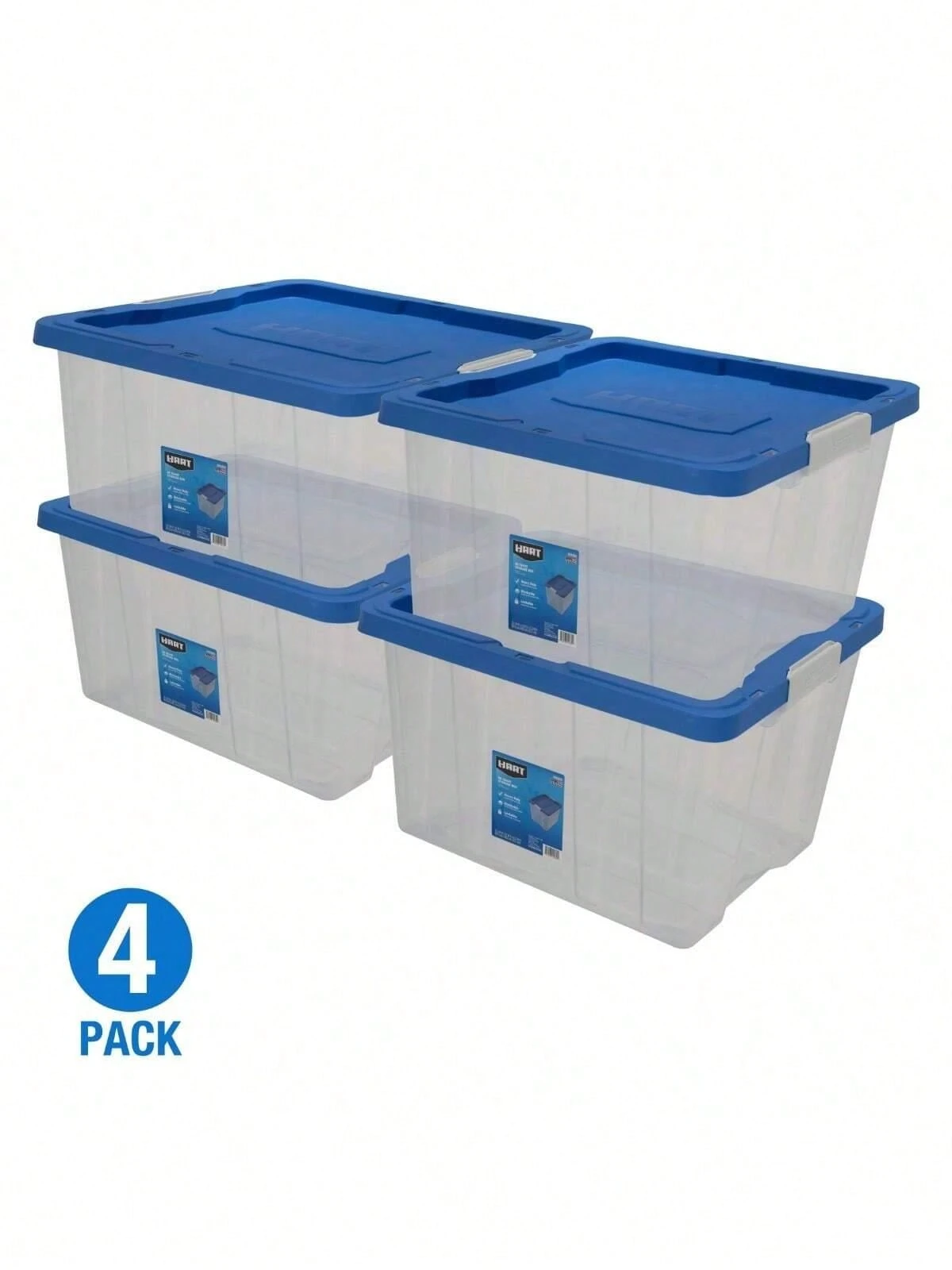 68 Quart Clear Latching Plastic Storage Bin Container, Clear with Blue ...