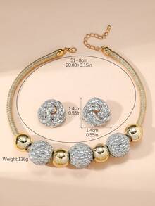 3pcs/set Unique Exaggerated Beaded & Rhinestone Decor Necklace & Earrings Set For Women, Suitable For Daily Wear And Festivals - Multicolor - View 3