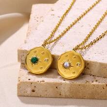 1 件時尚不銹鋼太陽和星星吊墜項鍊女士金色,非常適合派對和禮物