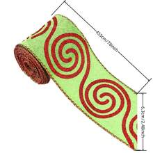 1Rolls 5 Yard Christmas Holiday Burlap Ribbon Glitter Burlap Ribbon With Wired Edge Red Green Glitter Dot Glitter Stripe Wired Ribbon Decorative Christmas Ribbon For DIY Craft (Stripe Pattern) - Multicolor - View 2