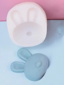 1 件装可爱兔头慕斯蛋糕模具，DIY 卡通兔子香薰蜡烛石膏装饰硅胶模具 - 白色 - 查看 2