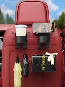 2 件裝多功能汽車掛鉤、杯架、收納盒、座椅靠背手機飲料架和汽車收納盒 - 黑色 - 查看 1