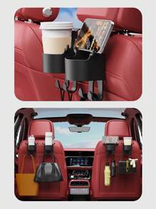 2 件裝多功能汽車掛鉤、杯架、收納盒、座椅靠背手機飲料架和汽車收納盒 - 黑色 - 查看 3