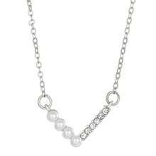 1pc Alphabet Shaped Necklace For Women With Pearl & Rhinestone Decor, V Collarbone Chain - Silver - View 1