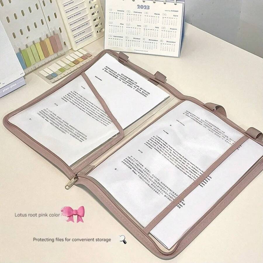 PVC File Folders Envelope Expanding File Wallet Organizer Documents Folder With Snap Closure And Pocket, A4 Size Waterproof Transparent File Pouch For School - Pink - View 1