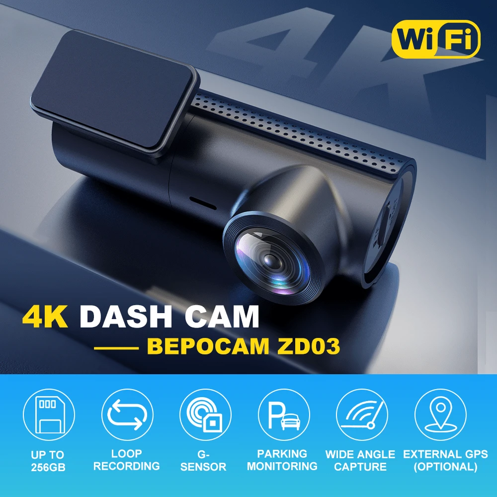 Bepocam Car Dvr Camera 4k Mini Dash Cam For Cars With Wifi And