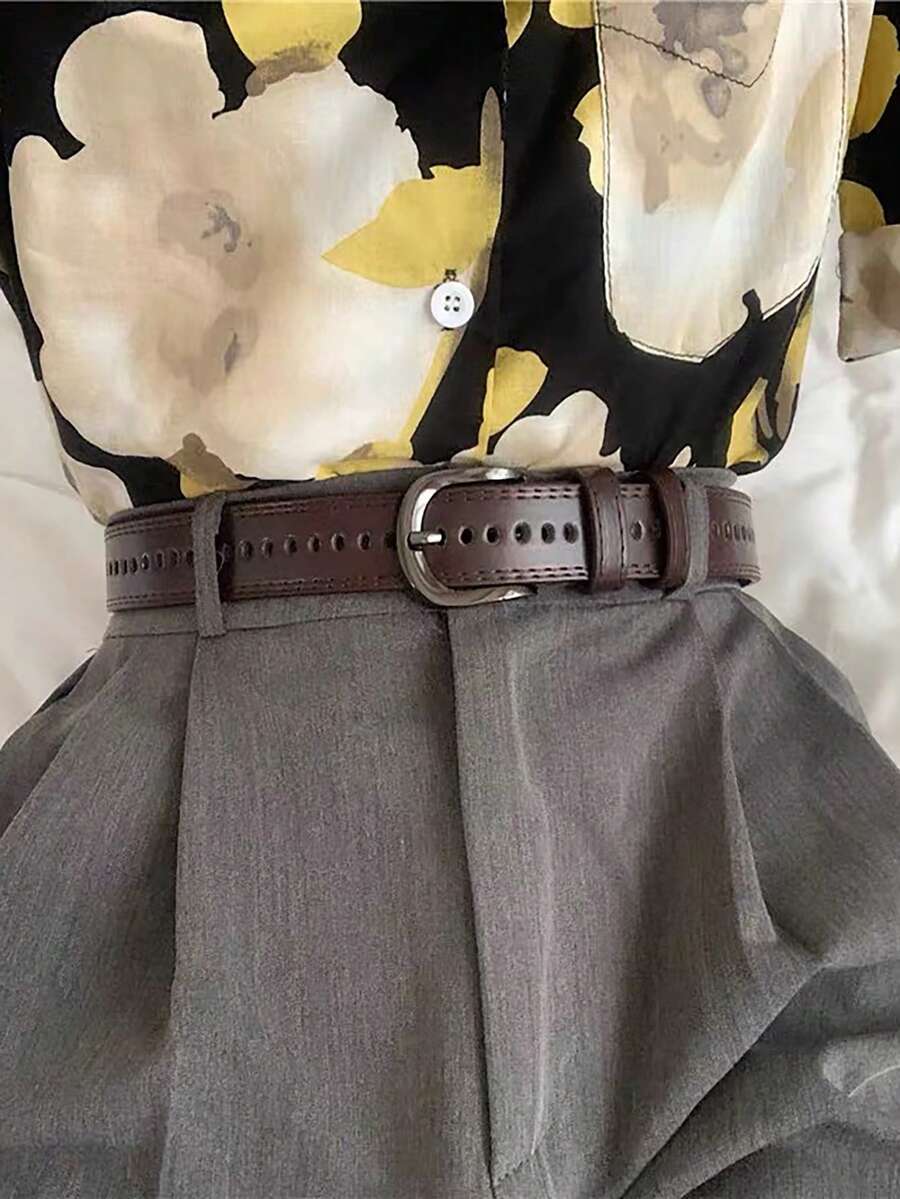 經典棕色 Pu 皮革女腰帶,無孔,可調節