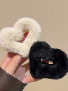 3个装女士毛绒心形发爪夹，简约时尚高端发饰，适合日常佩戴、户外活动、洗脸化妆、搭配服装，可爱情人节礼物，发饰，发爪夹，发夹，发夹，休闲秋冬发夹，适合度假装扮，女士情人节礼物 - 彩色 - 查看 3