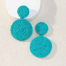 1 đôi bông tai tròn đính cườm thủ công với hạt gạo - Màu xanh lam - Xem 12