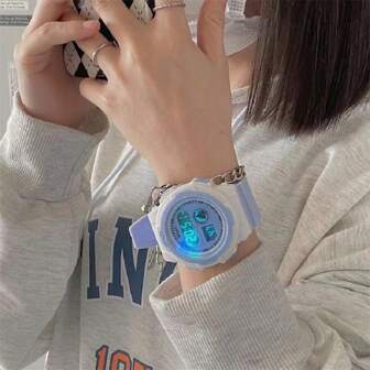 1 Pieza Reloj Digital Multifuncional con Temática de Gato para Mujer, Esfera Redonda, Resistente al agua, Luz de Fondo, Cronómetro, Fecha, Alarma, Formato de 24 horas, Adecuado para el uso diario