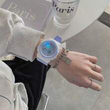 1 Đồng hồ kỹ thuật số đa chức năng theo chủ đề mèo dành cho nữ, mặt số tròn, chống nước, đèn nền, đồng hồ bấm giờ, ngày, đồng hồ báo thức, 24h, thích hợp để đeo hàng ngày - Màu xanh lam - Xem 5