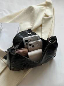 鑲鑽和幻想裝飾的鏈條長方形肩袋,哥德主義搖滾朋克機車時尚拉鏈斜挎手提袋,y2k時尚包款,可調節肩帶的新潮手提包,適用於派對,萬聖節和音樂節