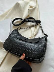 鑲鑽和幻想裝飾的鏈條長方形肩袋,哥德主義搖滾朋克機車時尚拉鏈斜挎手提袋,y2k時尚包款,可調節肩帶的新潮手提包,適用於派對,萬聖節和音樂節