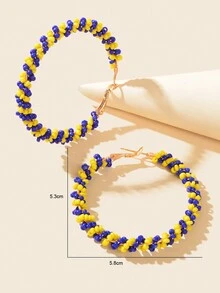 1 對波西米亞寶藍色黃色手工串珠圓形圈形耳環女式派對裝飾 - 藏蓝色 - 查看 3