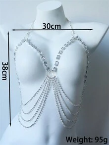 Rhinestone Hollow Out Chest Chain Silver-plated - Silver - View 5