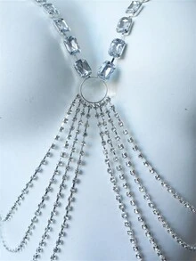 Rhinestone Hollow Out Chest Chain Silver-plated - Silver - View 4