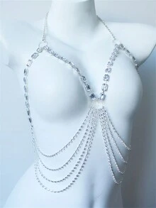 Rhinestone Hollow Out Chest Chain Silver-plated - Silver - View 3