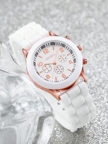 Ladies Silicone Strap Simple Fashion Digital Scale Dial Quartz Watch + Heart Shape Jewelry Set (6pcs/set) - White - View 5